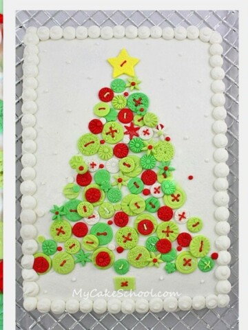 CUTE and easy Christmas Tree of Buttons Cake! Free Tutorial by MyCakeSchool.com. Perfect for Christmas Parties!