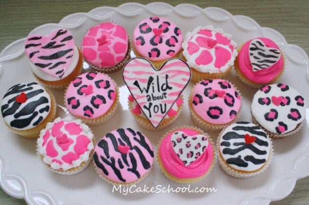 Wild About You! These adorable animal print cupcakes are perfect for Valentine's Day! Tutorial by MyCakeSchool.com!
