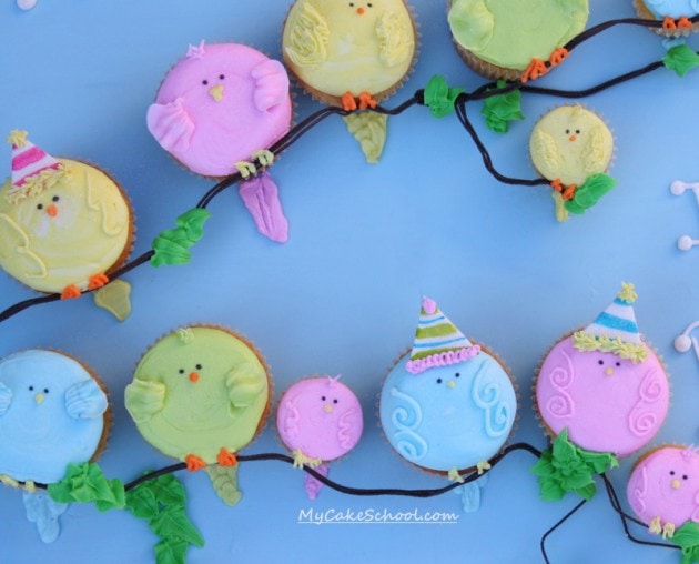 Sweet Buttercream Bird Cupcake Tutorial by MyCakeSchool.com! Perfect for young birthdays and baby showers!