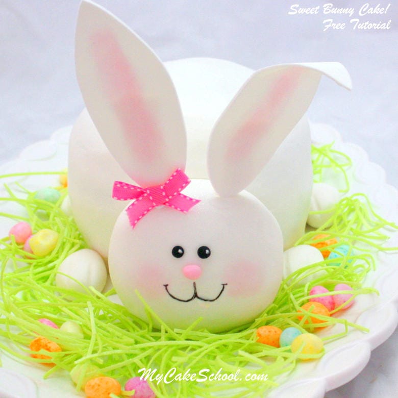 Sweet Bunny Cake Tutorial! Free step by step cake tutorial by MyCakeSchool.com. Perfect for springtime and Easter!