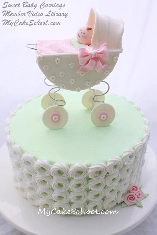 ADORABLE Baby Carriage Cake Tutorial by MyCakeSchool.com! Perfect for baby showers. MyCakeSchool.com Online Cake Tutorials & Recipes.