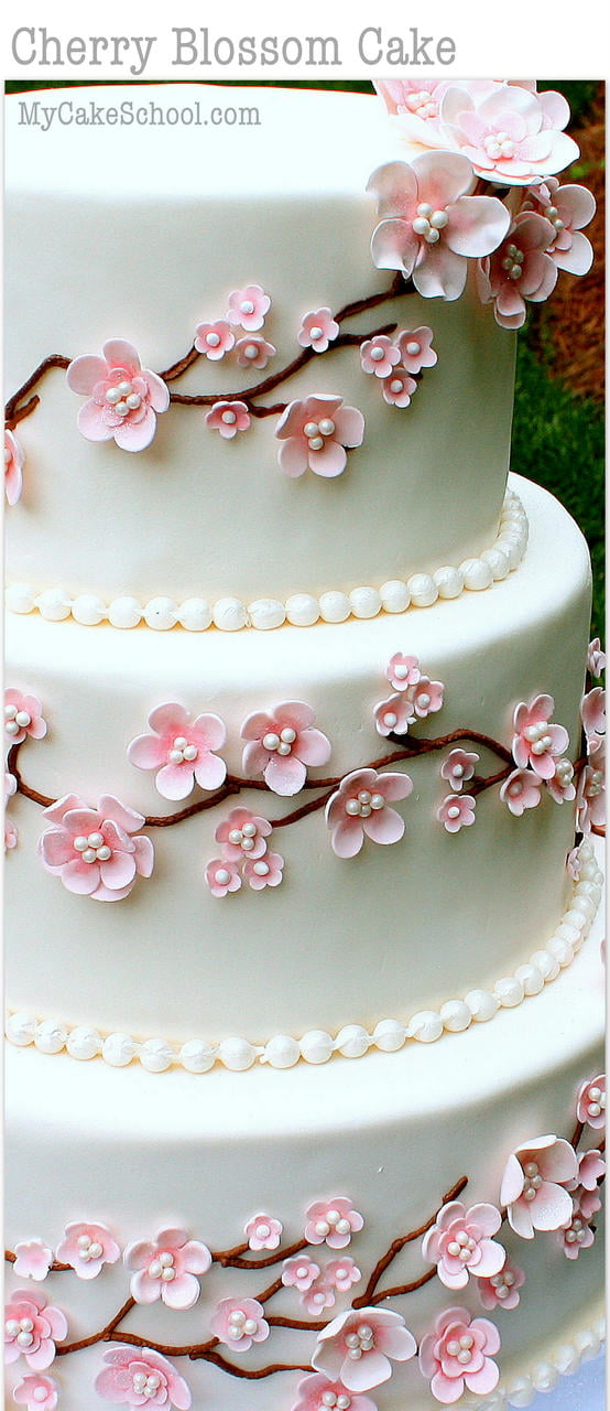 Elegant Cherry Blossom Cake Tutorial! Member Cake Decorating Video Tutorial by MyCakeSchool.com - Online Cake Decorating Tutorials, Videos, & Recipes!
