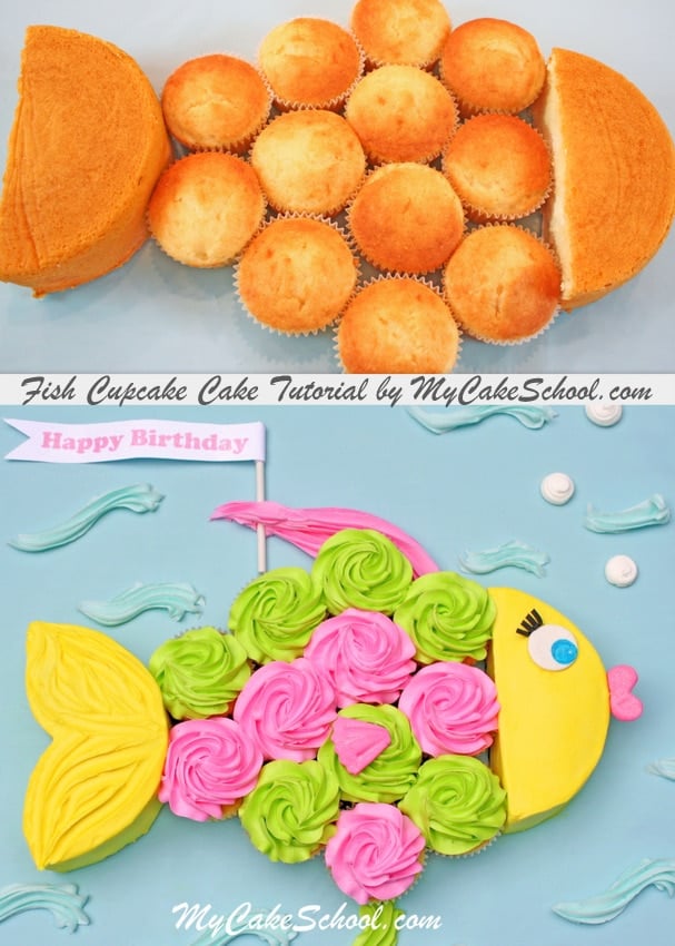 CUTE Fish Cupcake-Cake Tutorial by MyCakeSchool.com!