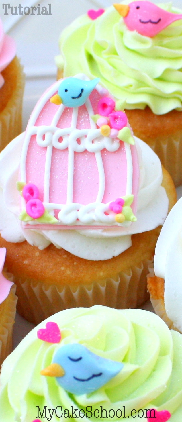 Free Tutorial for adorable bird and birdcage cupcakes by MyCakeSchool.com!