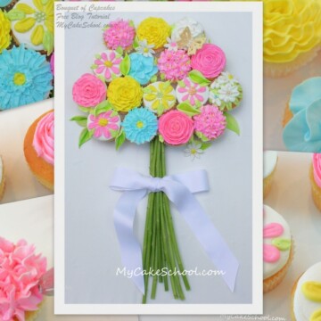 Learn to pipe buttercream flowers and how to make a beautiful bouquet of buttercream cupcakes in this MyCakeSchool.com free cupcake tutorial!