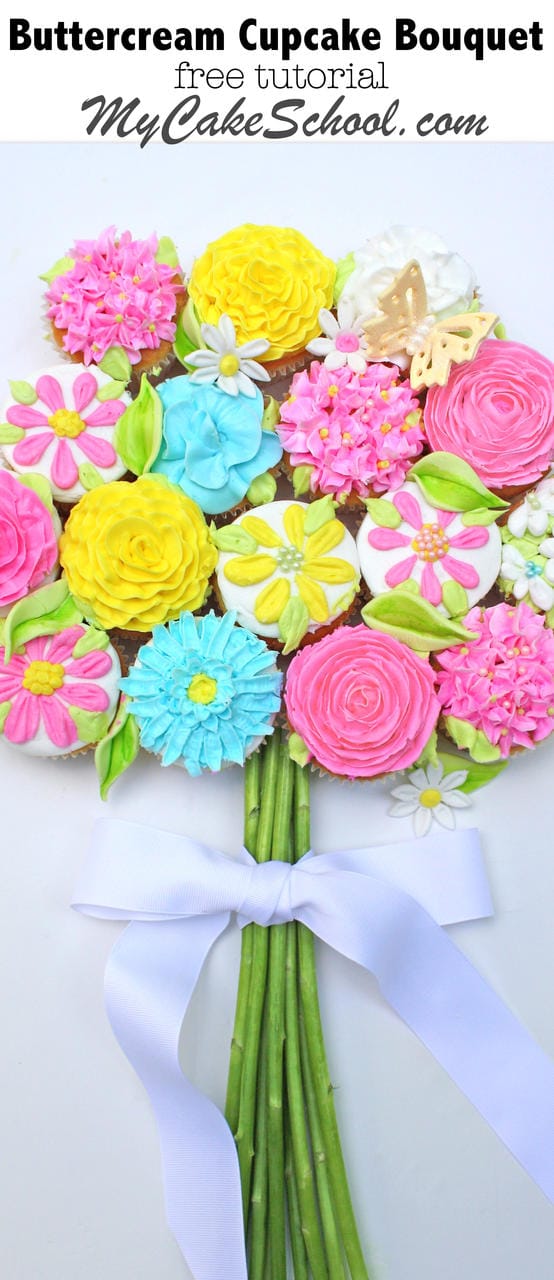 Learn how to make a beautiful bouquet of buttercream flowers in this MyCakeSchool.com free cake tutorial!