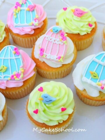 How to Make Birdcage Cupcakes! Free Tutorial by MyCakeSchool.com! Online cake tutorials, recipes, videos, and more!