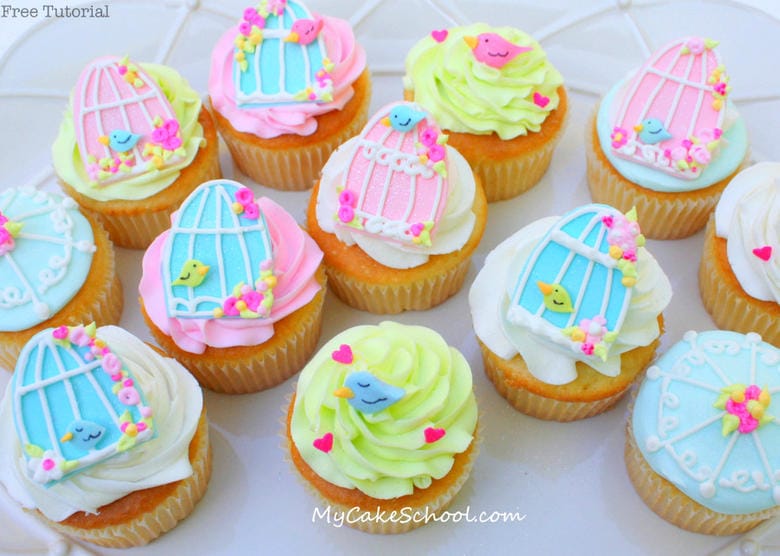 How to Make Birdcage Cupcakes! Free Tutorial by MyCakeSchool.com! Online cake tutorials, recipes, videos, and more!