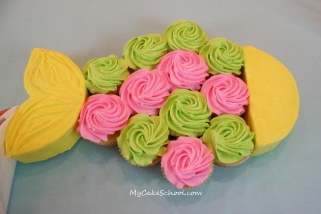 Fish Cupcake Cake Tutorial by MyCakeSchool.com! Perfect for pool or beach themed parties! 