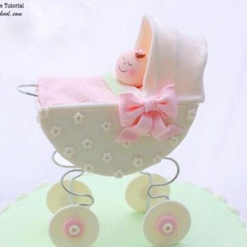 Baby Carriage Cake Topper Tutorial by My Cake School! Online cake classes and recipes!