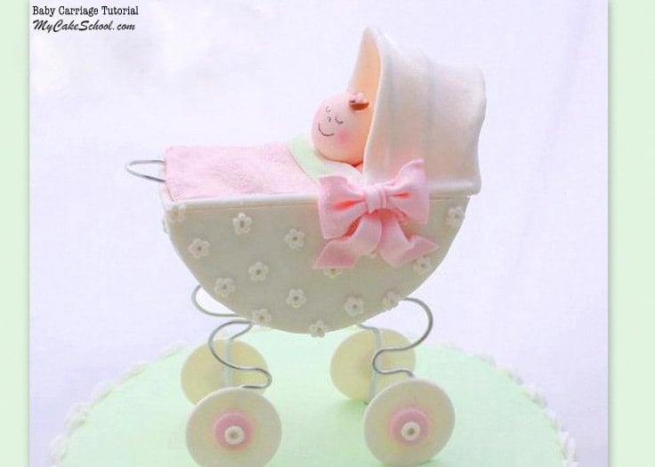 Baby Carriage Cake Topper Tutorial by My Cake School! Online cake classes and recipes!