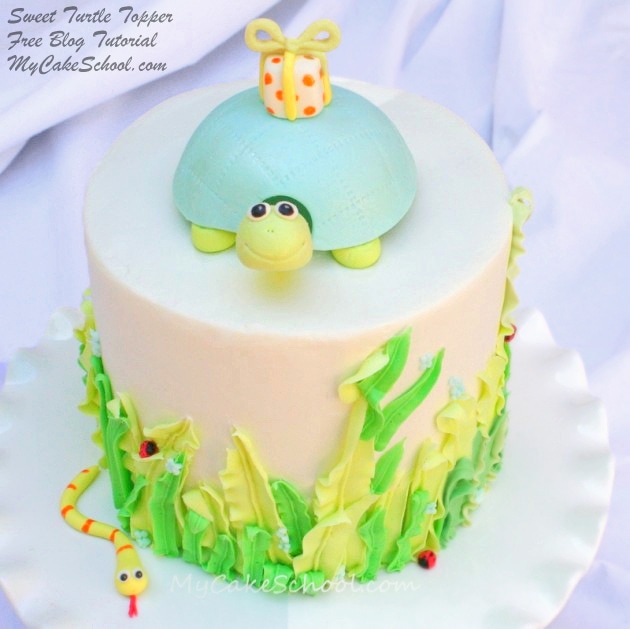 Sweet Turtle Cake Topper Tutorial {free!} by MyCakeSchool.com! Online Cake Decorating Classes & Recipes!