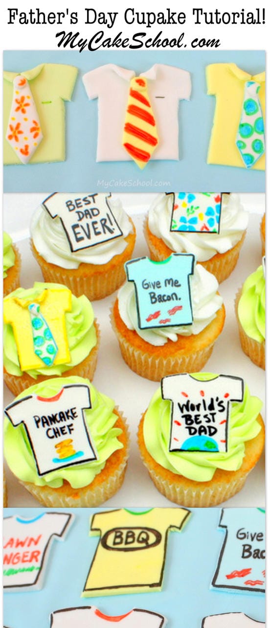 Father's Day Cupcake Tutorial by MyCakeSchool.com! Learn to make CUTE Ties and Tees toppers!