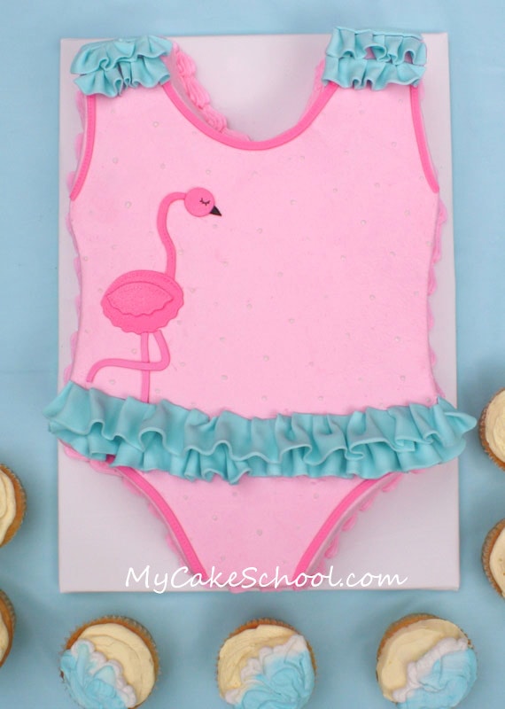 Free Cake and Cupcake Tutorial for an ADORABLE Swimsuit Cake and Buttercream Beach Cupcakes! MyCakeSchool.com Online Cake Tutorials, Recipes, and More!