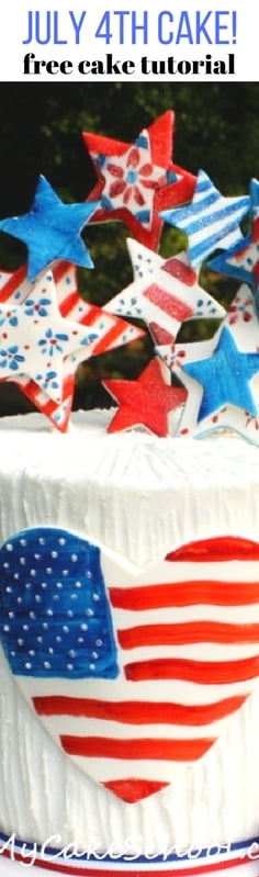 Free Fourth of July Cake Tutorial by MyCakeSchool.com! Featuring hand painted accents! MyCakeSchool.com.