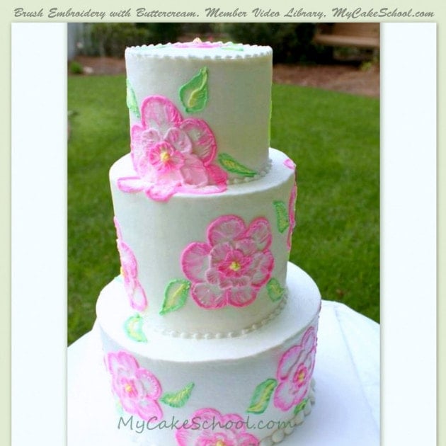 Learn how to create beautiful brush embroidery with buttercream in this MyCakeSchool.com cake video tutorial!