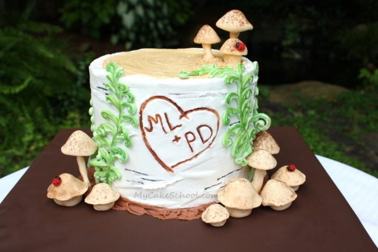 Tree Stump Cake with Carved Initials- Tutorial