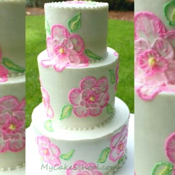 Elegant Brush Embroidery with Buttercream! A cake decorating video tutorial by MyCakeSchool.com!