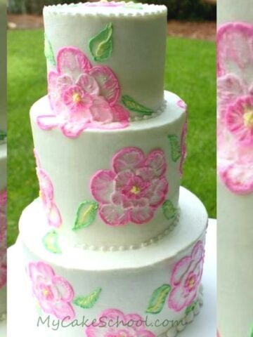 Elegant Brush Embroidery with Buttercream! A cake decorating video tutorial by MyCakeSchool.com!