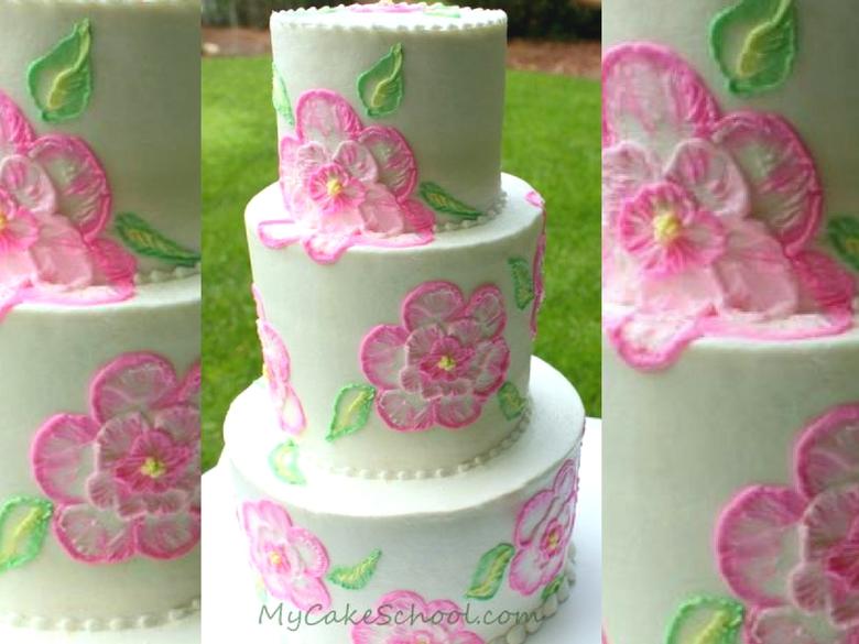 Elegant Brush Embroidery with Buttercream! A cake decorating video tutorial by MyCakeSchool.com!