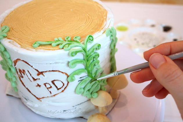 Beautiful Woodland Cake Tutorial in Buttercream! A free birch tree stump cake tutorial by My Cake School!