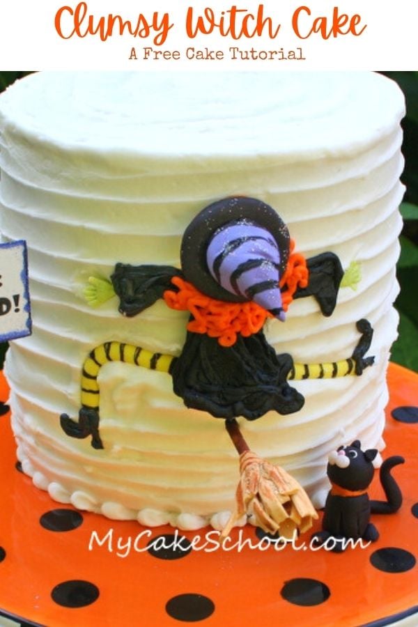 Clumsy Witch Cake- A Free Halloween Cake Tutorial- This easy cake is so much fun for Halloween parties!