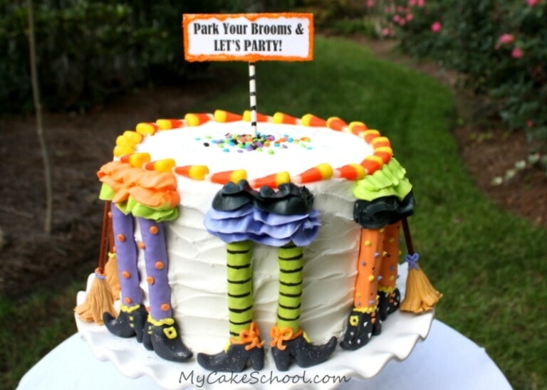 Park Your Brooms!  Halloween Cake Tutorial
