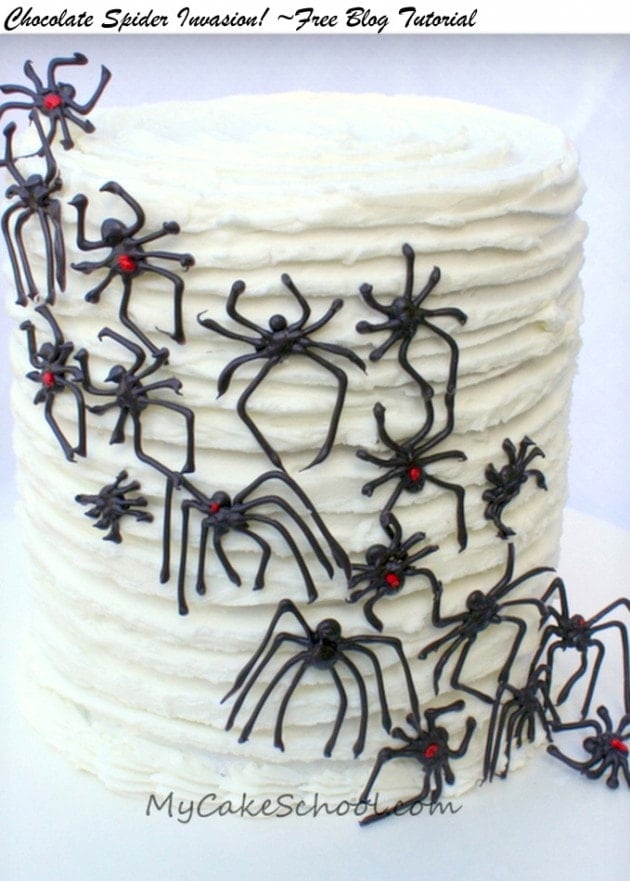Eeek! Learn how to make creepy chocolate spiders for your cakes and cupcakes in this free Halloween cake tutorial by MyCakeSchool.com!