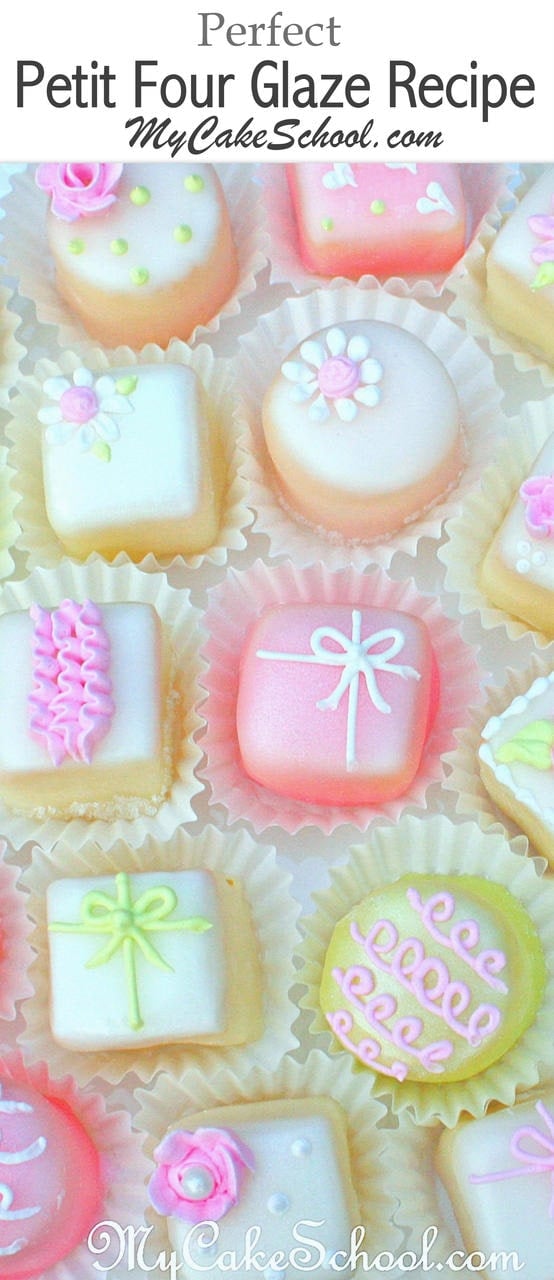 This is the classic petit four glaze that we use to make petit fours! MyCakeSchool.com online cake tutorials and recipes! You will love this Classic Petit Four Glaze Recipe! MyCakeSchool.com.
