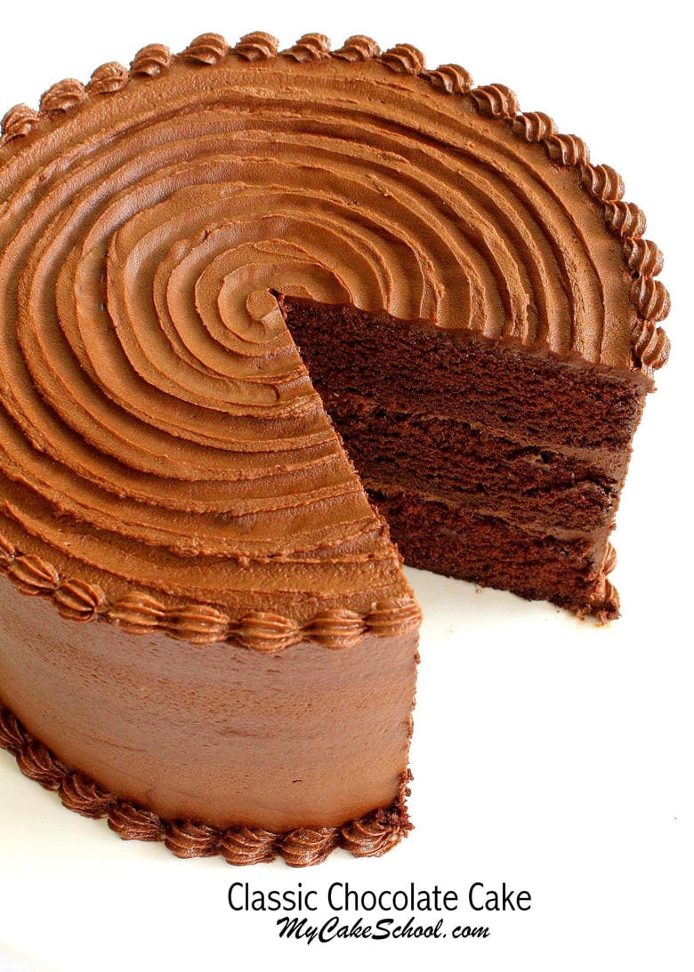 This moist and decadent Classic Chocolate Cake Recipe from scratch is the BEST! MyCakeSchool.com Online Cake Tutorials and Recipes! The BEST Classic Chocolate Cake Recipe from Scratch! MyCakeSchool.com. So decadent, moist, and delicious!