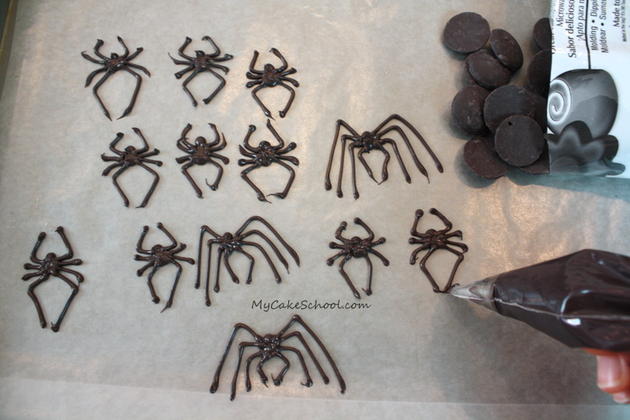 Learn to make creepy chocolate spiders in this free Halloween cake tutorial by MyCakeSchool.com! Perfect for Halloween parties!