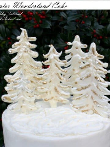 Gorgeous Winter Wonderland Cake Tutorial featuring White Chocolate Trees!