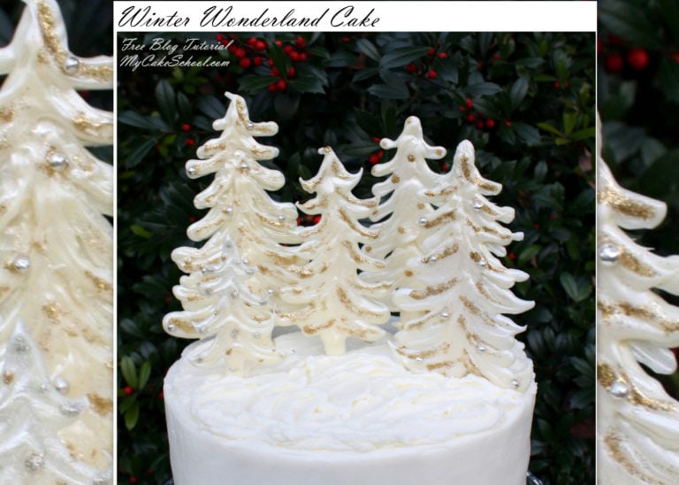 Gorgeous Winter Wonderland Cake Tutorial featuring White Chocolate Trees!