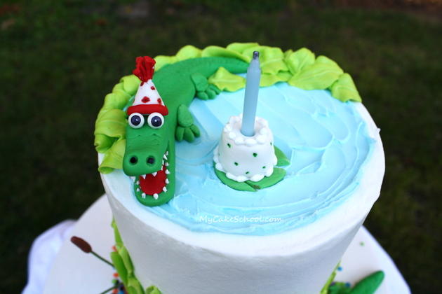 Alligator Swamp Party Cake! Learn to model CUTE alligators in this free cake decorating tutorial by MyCakeSchool.com!