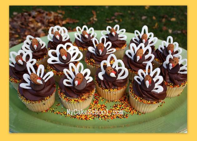 CUTE chocolate and almond turkey cupcake toppers by MyCakeSchool.com- Free tutorial!