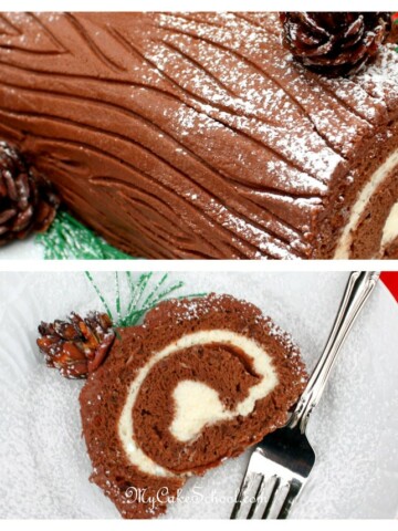 Learn to make a gorgeous Yule Log Cake from a simple Chocolate Cake Roll in this My Cake School video tutorial!