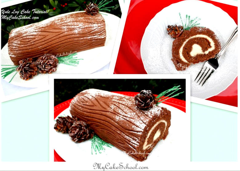 Learn to make a gorgeous Yule Log Cake from a simple Chocolate Cake Roll in this My Cake School video tutorial! Learn to make a gorgeous Yule Log Cake from a simple Chocolate Cake Roll in this My Cake School video tutorial!