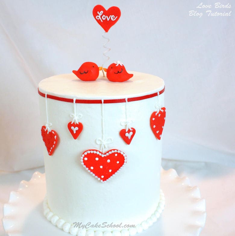 Sweet Love Birds Valentine's Day Cake! Free Tutorial by MyCakeSchool.com!