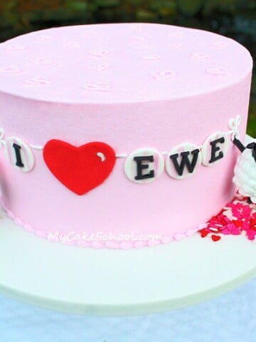 I Love Ewe! Adorable Valentine's Day Cake Tutorial featuring Sheep Cake Toppers! Free tutorial by MyCakeSchool.com!