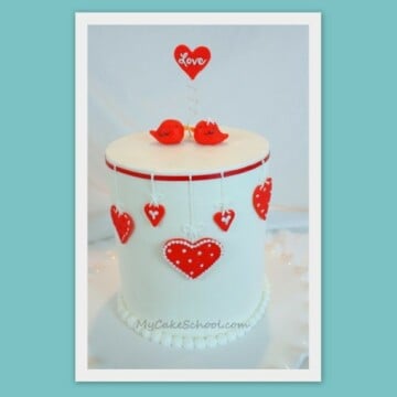 The CUTEST Valentine's Day Cake Tutorial with a Love Birds theme! MyCakeSchool.com