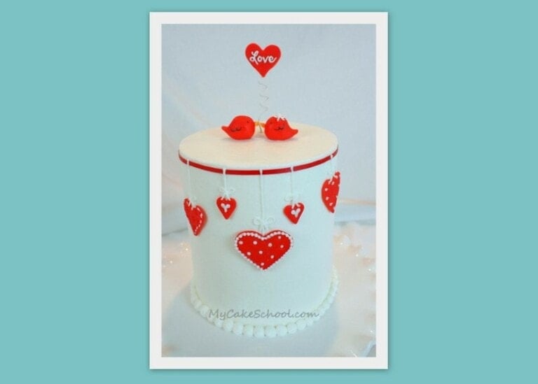 The CUTEST Valentine's Day Cake Tutorial with a Love Birds theme! MyCakeSchool.com