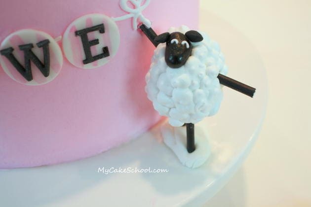 I Love Ewe! Adorable Valentine's Day Cake Tutorial featuring Sheep Cake Toppers! Free tutorial by MyCakeSchool.com!