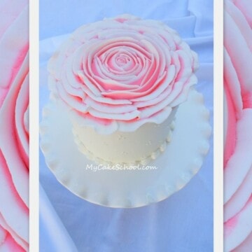 Learn to pipe an huge, elegant rose over the top of your cake in this My Cake School piping tutorial!