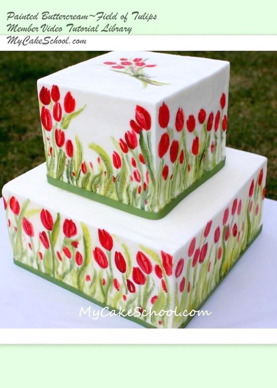 How to Paint on Buttercream! A beautiful painted tulip cake tutorial by MyCakeSchool.com!