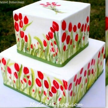 How to Paint Buttercream! A beautiful painted tulip cake video tutorial by MyCakeSchool.com! Online cake tutorials and cake recipes!