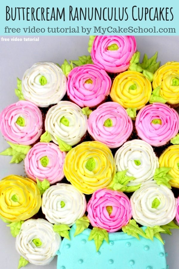 Learn how to pipe beautiful buttercream ranunculus flowers in this free cake decorating video tutorial by MyCakeSchool.com