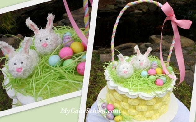 CUTE Easter Basket Cake Design and Buttercream Basketweave Cake Tutorial by MyCakeSchool.com! Online Cake Tutorials and Recipes!