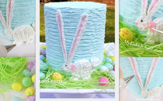 Sweet Buttercream Easter Bunny Cake Tutorial by MyCakeSchool.com! Free Step by Step Cake Tutorial. MyCakeSchool.com Online Cake Tutorials, Cake Recipes, Cake Videos, and more.
