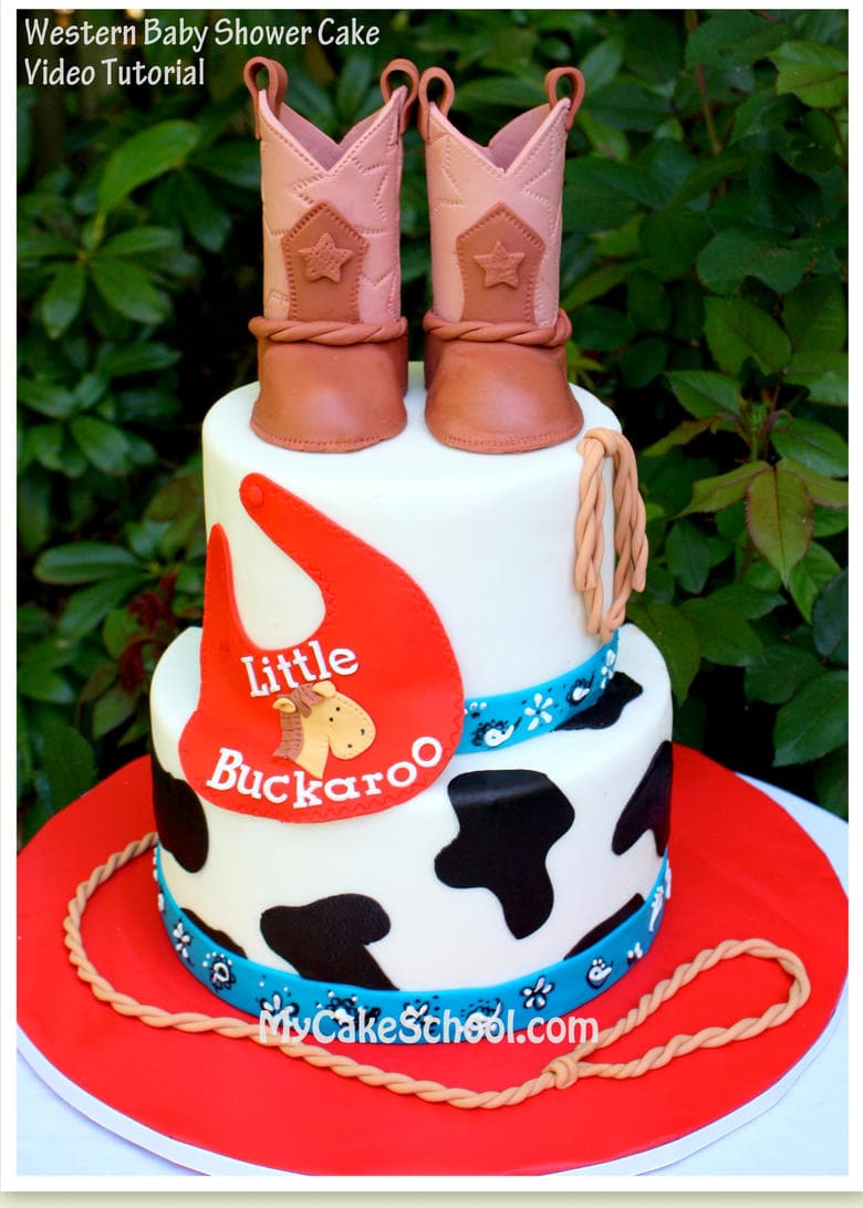 Adorable Cowboy Themed Baby Shower Cake Tutorial by MyCakeSchool.com! So cute for western themed parties! 