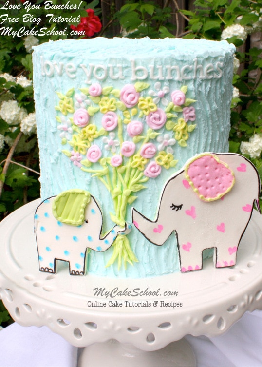 Love You Bunches! Sweet Elephant Cake {free} Tutorial by MyCakeSchool.com! Online Cake Decorating Tutorials & Recipes! 